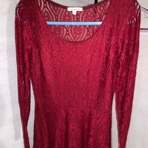 Charlotte Russe Red Lace Long Sleeve Skater Dress